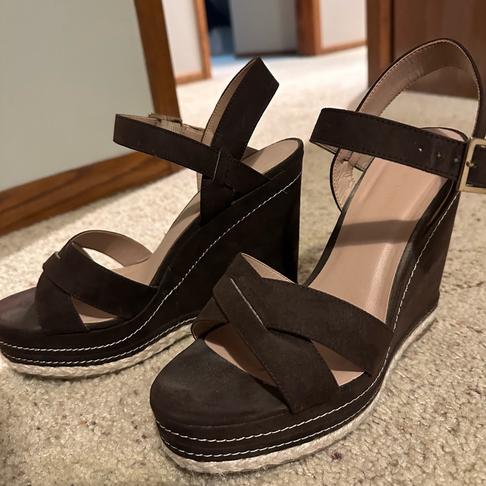 New Look brown suede platform wedge strappey sandal Size 8